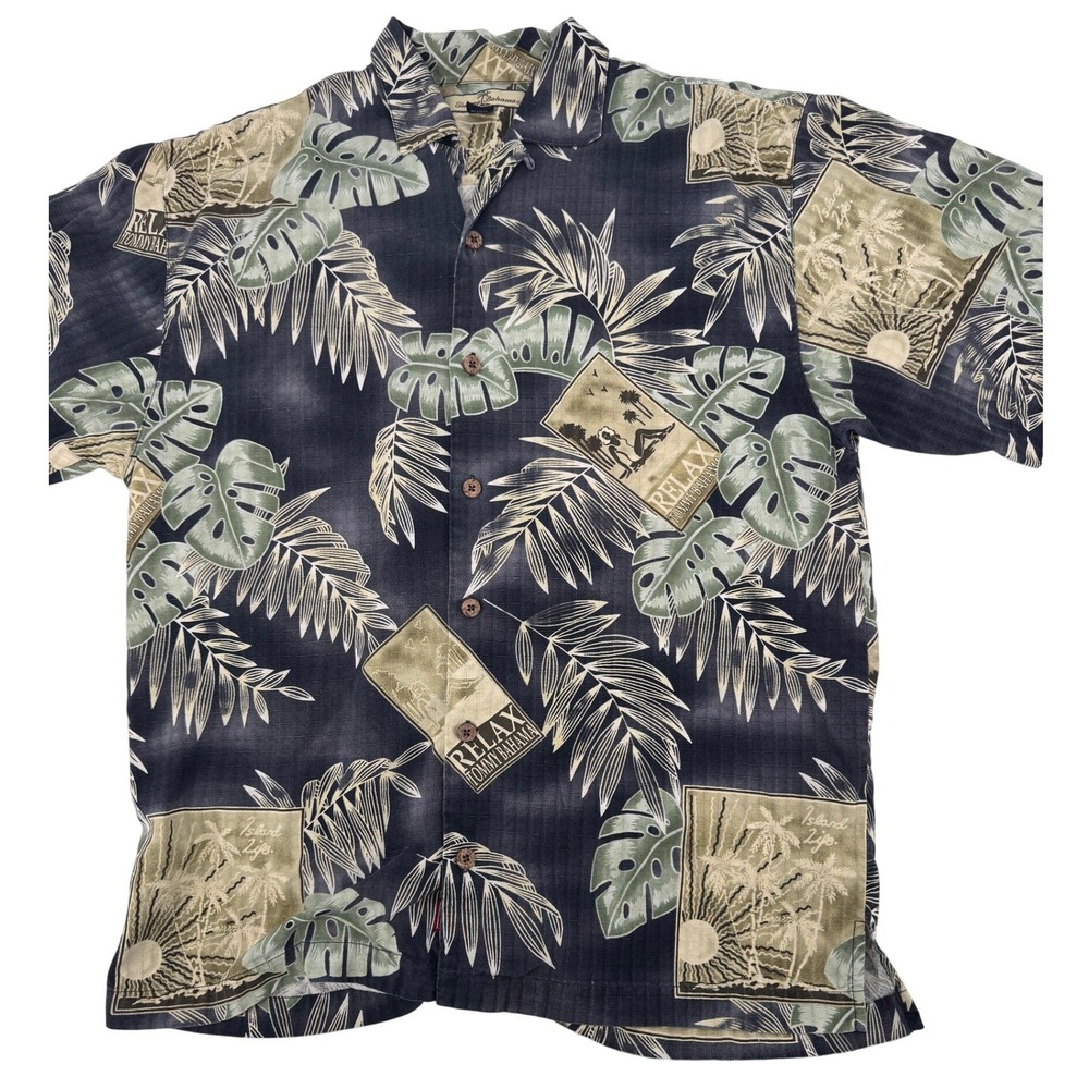 Tommy Bahama Shirt Medium Mens Silk Relax Tropical Palm Leaf Print Button Up